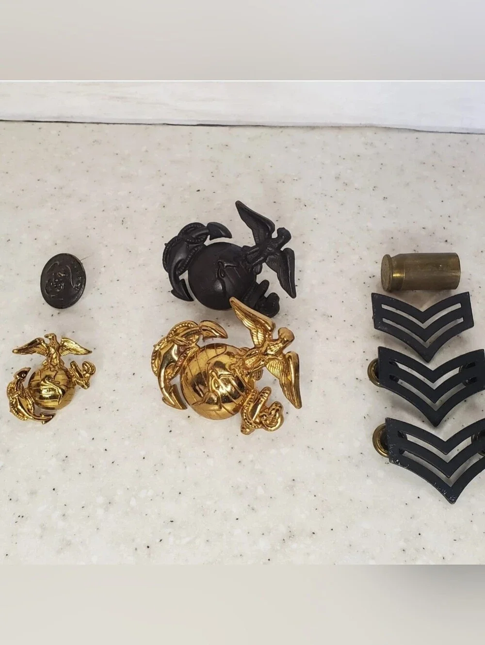 Vintage Military Insignia Lot USMC Eagle Globe Anchor Army Sergeant Chevrons Est
